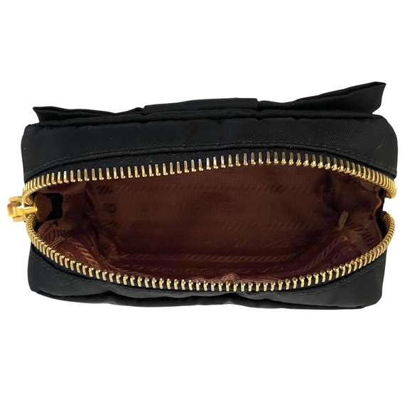 Authentic Prada Bow Pouch Black w/ Gold Hardware Zipper Closure Key Cles Pouch - Picture 2 of 11